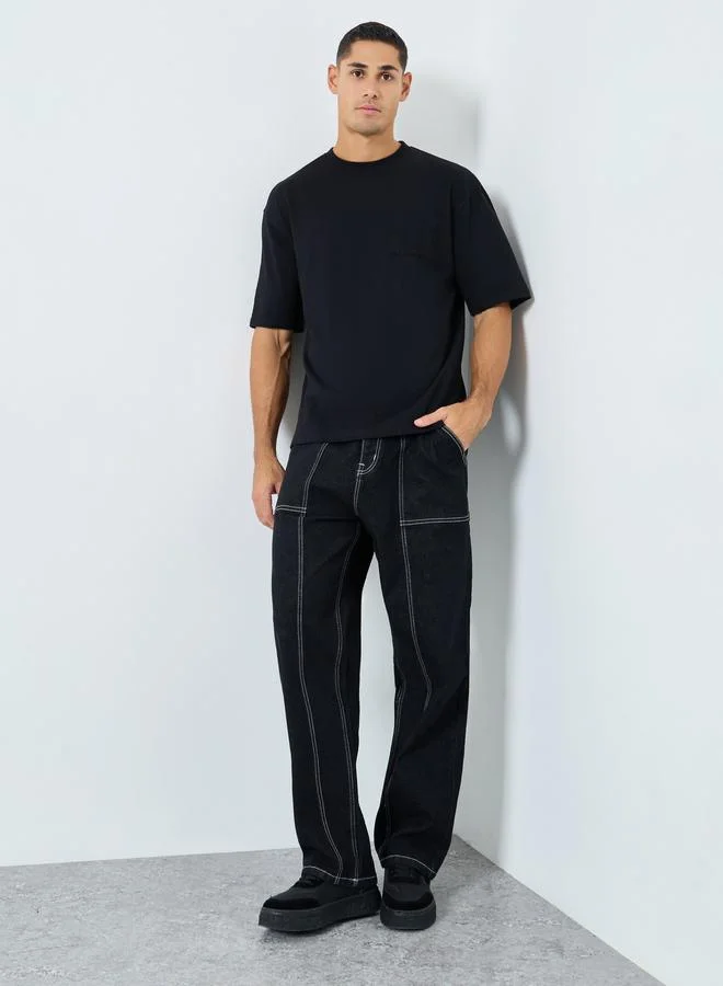 Styli Styli Men Black Oversized Embossed Print T-Shirt