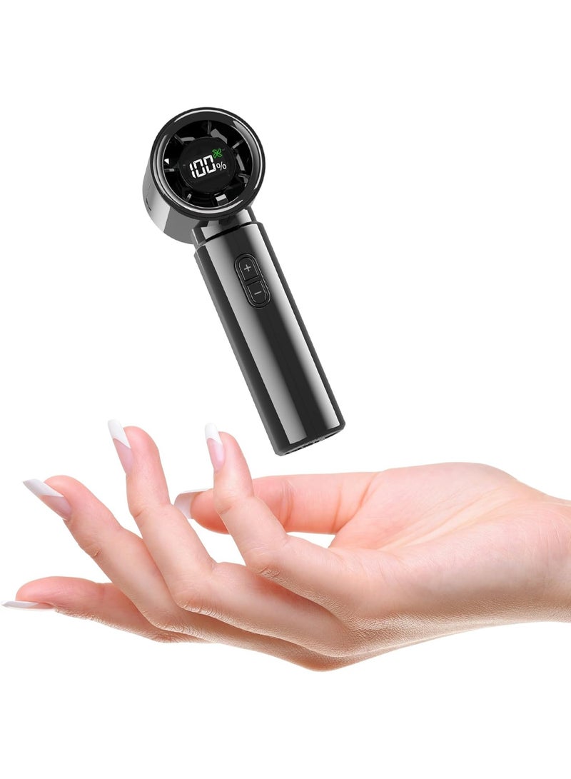 HandFan Powerful Handheld Mini Portable Fan, 100 Speeds, 4000mAh Rechargeable Turbo Personal Fan, Gloss Black - Image 1