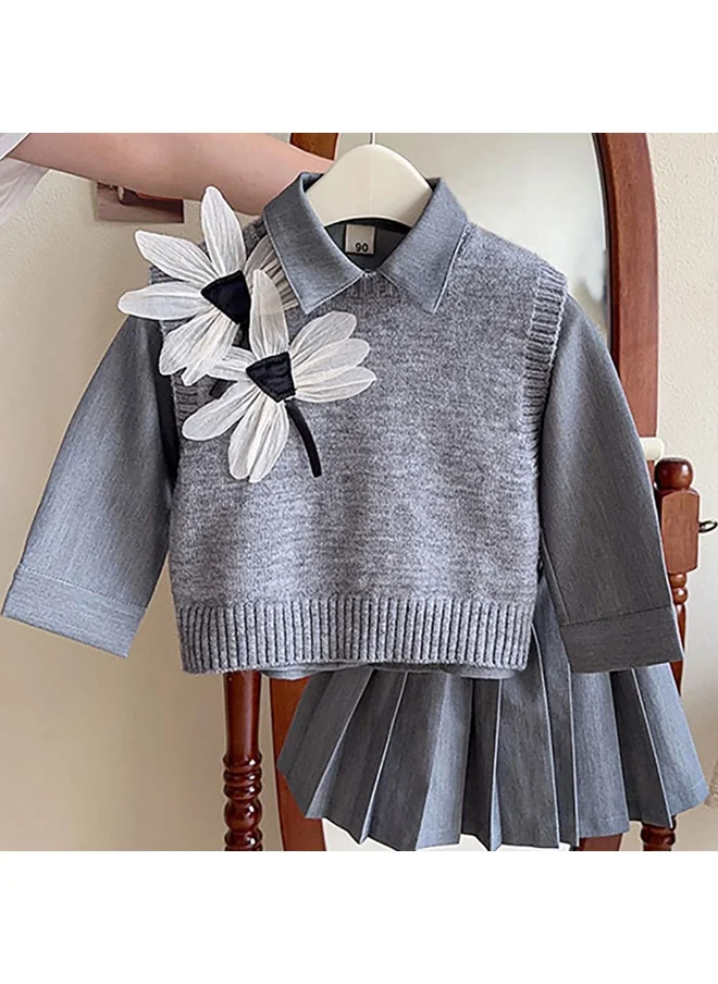 LITTLE SURPRISE BOX Grey Dragonfly 3pcsSkirt and Top Winterwear for Girls.-3-4Y