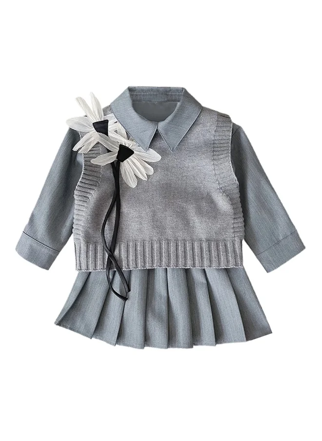 LITTLE SURPRISE BOX Grey Dragonfly 3pcsSkirt and Top Winterwear for Girls.-3-4Y