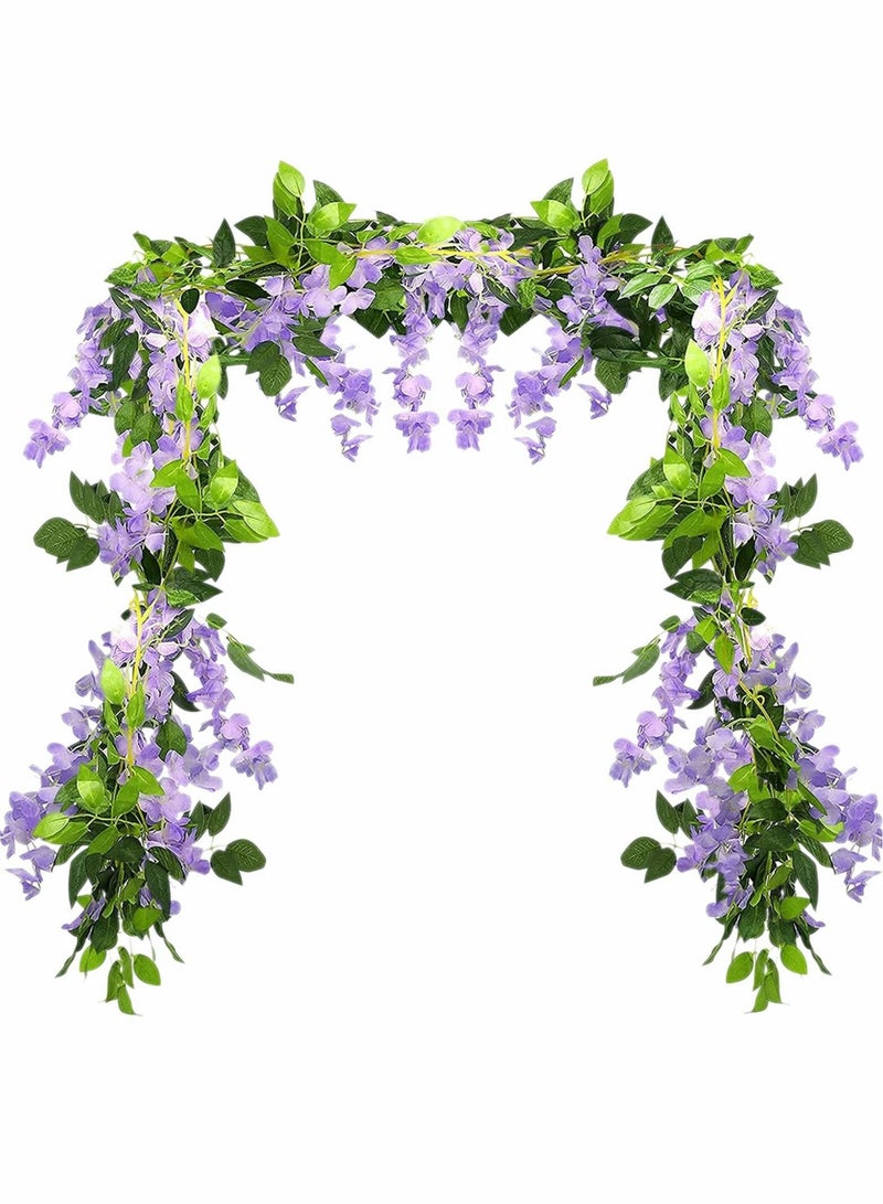Captaintech Artificial Wisteria Vine Garland, Decorative Artificial Flora Plants, Fake Flowers Hanging Garland Arts For Ceremony Party Home Wedding Wall Panel Decoration5 x 6FT  (Lilac)  5 PCS - Image 1