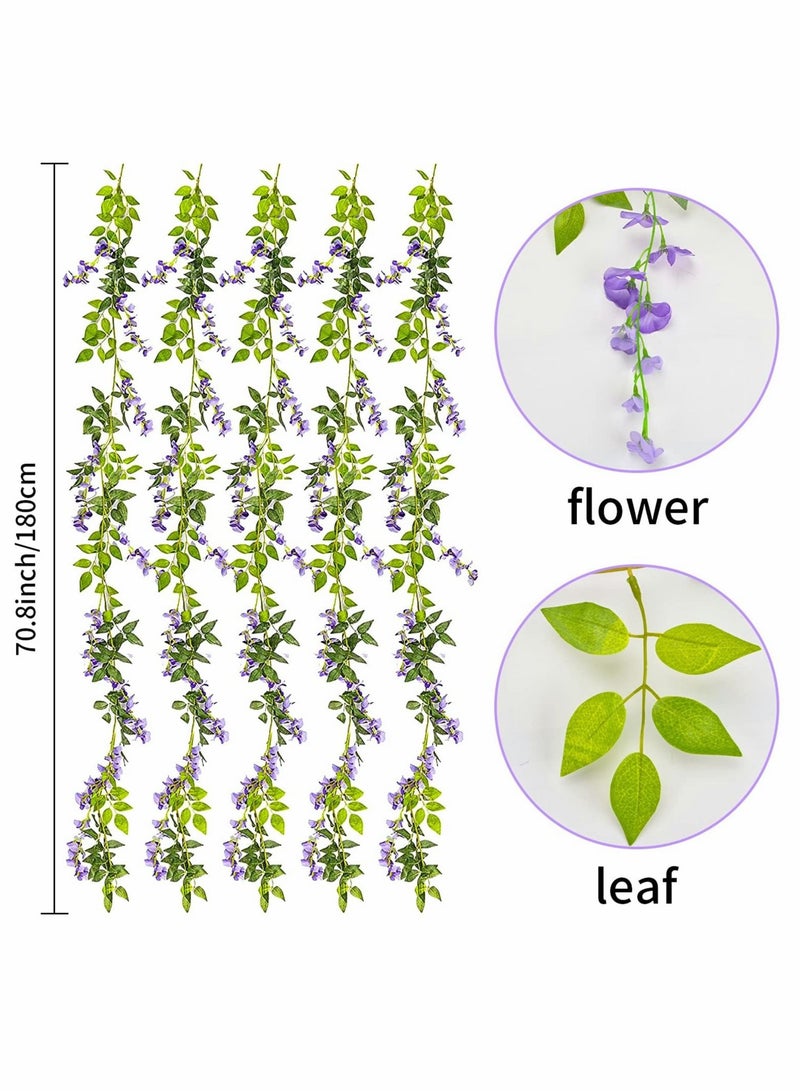 Captaintech Artificial Wisteria Vine Garland, Decorative Artificial Flora Plants, Fake Flowers Hanging Garland Arts For Ceremony Party Home Wedding Wall Panel Decoration5 x 6FT  (Lilac)  5 PCS - Image 2