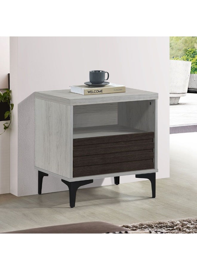 DANUBE HOME Nicosia End Table With Storage Multifunctional Living Room Side Table Modern Design Furniture For Home Living Rooml50Xw40Xh55Cm-White Oak/Black 