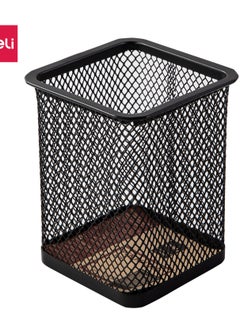 Deli Deli E9174 80x80x90mm Mesh Steel Pen Holder, 1 Compartment, Black – 1PCS/OPP Bag (Ideal for Office & Home Organization)  - Image 1