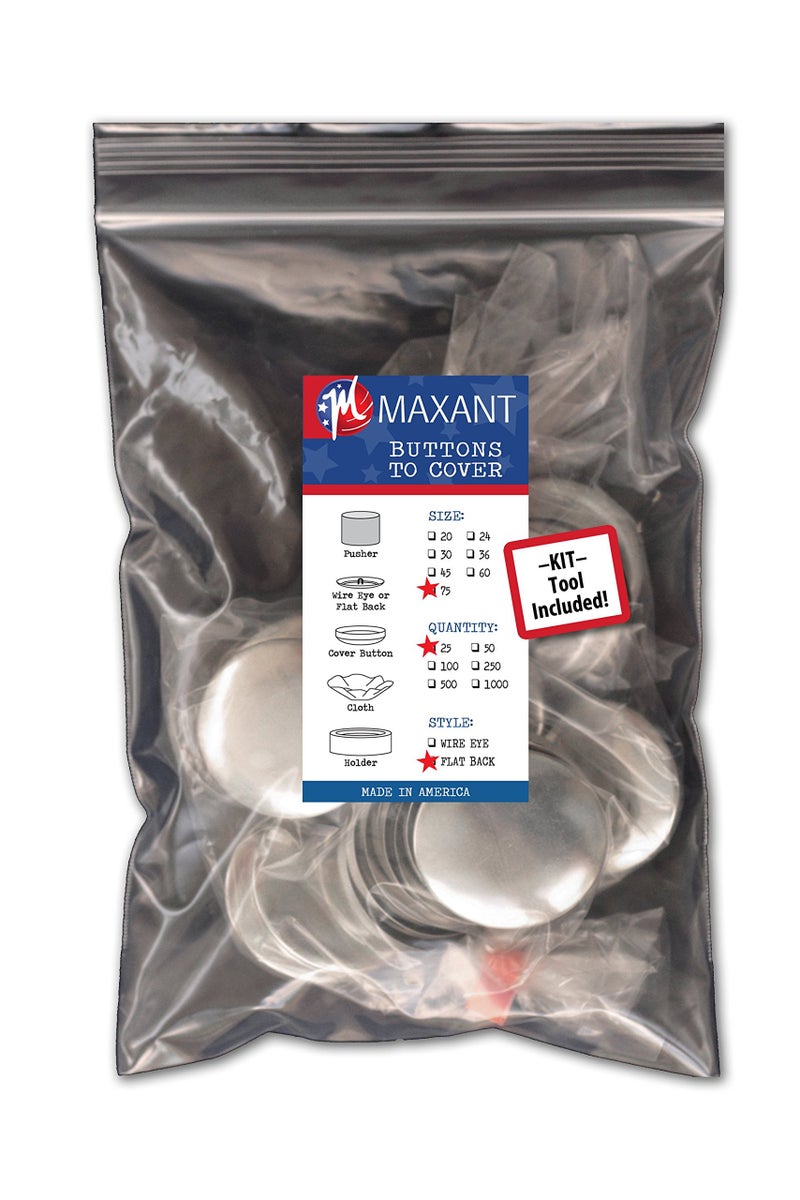 25 Buttons to Cover  Made in USA  Self Cover Buttons with Flat Backs Size 75 with Tool