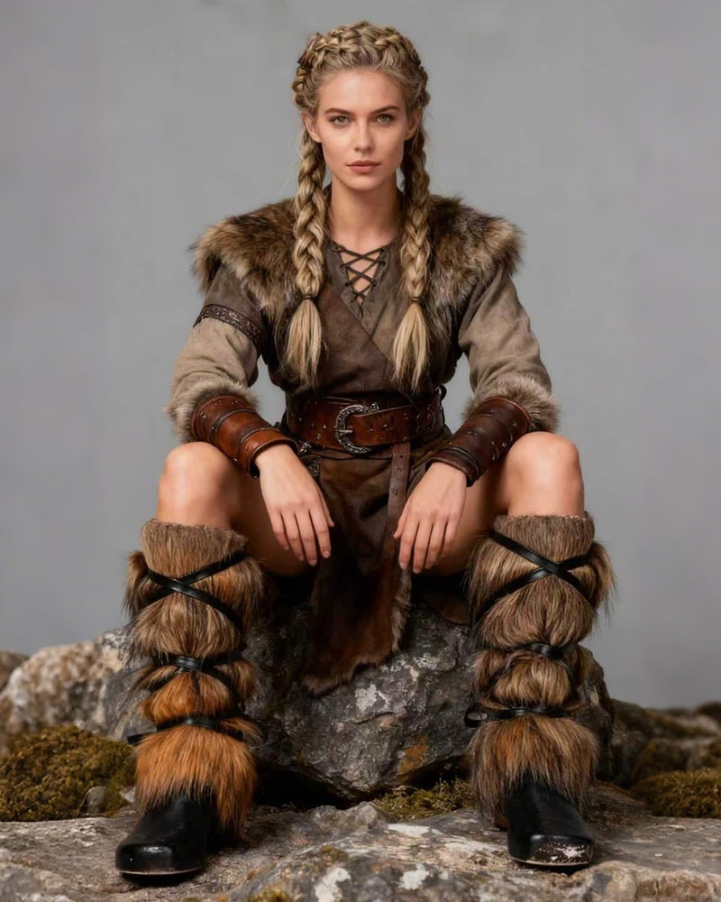 L'VOW Viking Fur Boots Covers Barbarian Fur Leg Warmers Women Men Viking Warrior Costume Accessories(Faux Dog) - Image 4