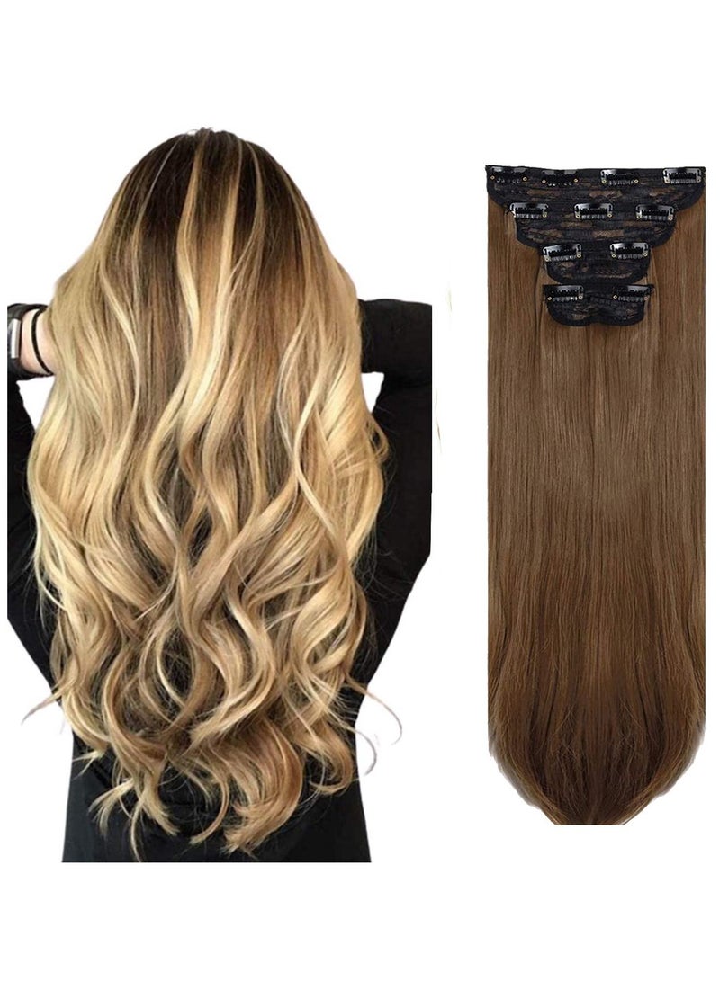 Estelle Clip in Hair Extensions 4Pcs 11Clips Straight Thick Full Head Double Weft Clip on Synthetic Hair Extension Hairpieces for Women Light Chestnut Brown Straight - Image 1