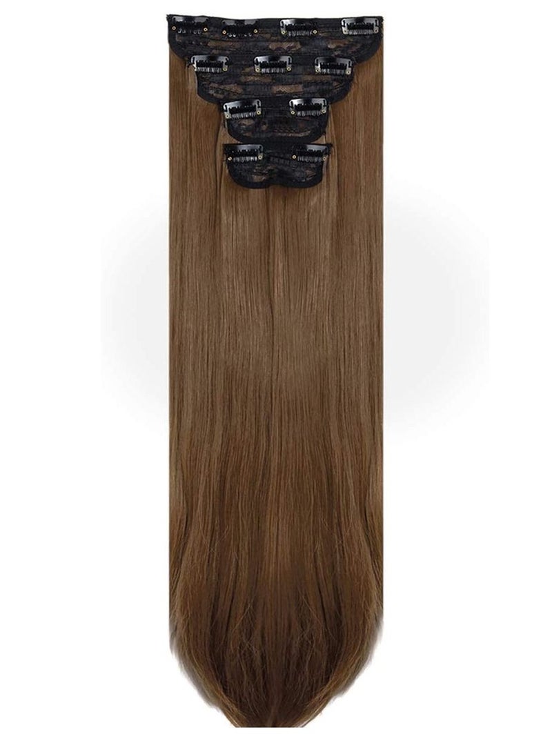 Estelle Clip in Hair Extensions 4Pcs 11Clips Straight Thick Full Head Double Weft Clip on Synthetic Hair Extension Hairpieces for Women Light Chestnut Brown Straight - Image 2