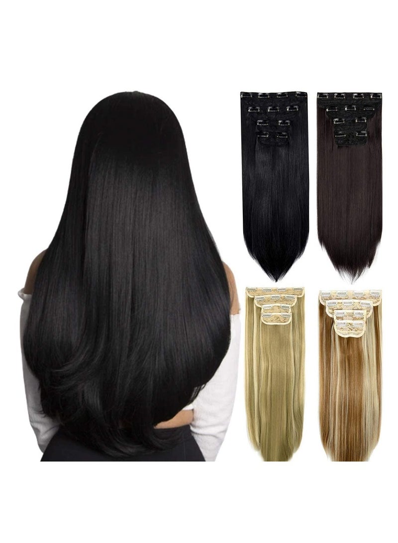 Estelle Clip in Hair Extensions 4Pcs 11Clips Straight Thick Full Head Double Weft Clip on Synthetic Hair Extension Hairpieces for Women Light Chestnut Brown Straight - Image 3