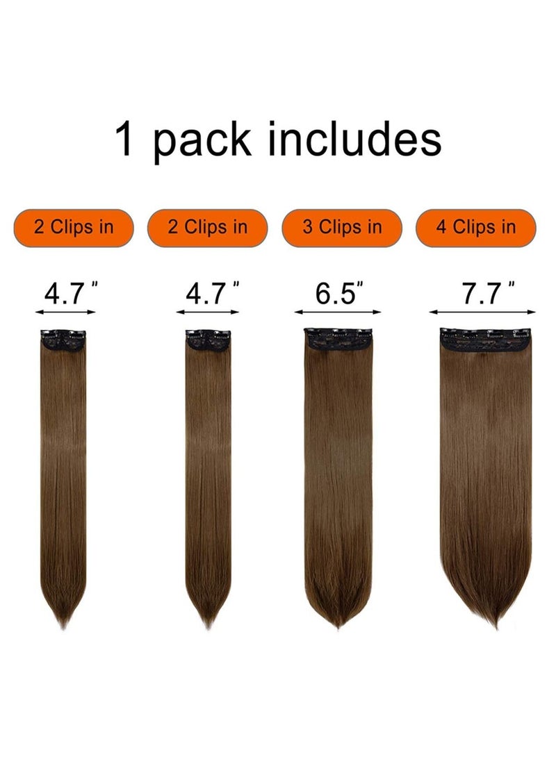 Estelle Clip in Hair Extensions 4Pcs 11Clips Straight Thick Full Head Double Weft Clip on Synthetic Hair Extension Hairpieces for Women Light Chestnut Brown Straight - Image 4