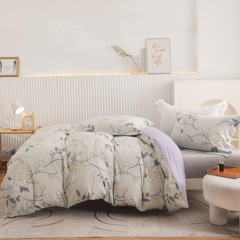 Oaite Duvet Cover Size Size - 100 ٪ Cotton Compforter Cover Floral Cover Cover Tets 3 -PC Treptible Dovet Wost with Zipper Closure and Corner Ties - Image 3