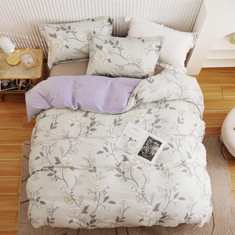 Oaite Duvet Cover Size Size - 100 ٪ Cotton Compforter Cover Floral Cover Cover Tets 3 -PC Treptible Dovet Wost with Zipper Closure and Corner Ties - Image 2