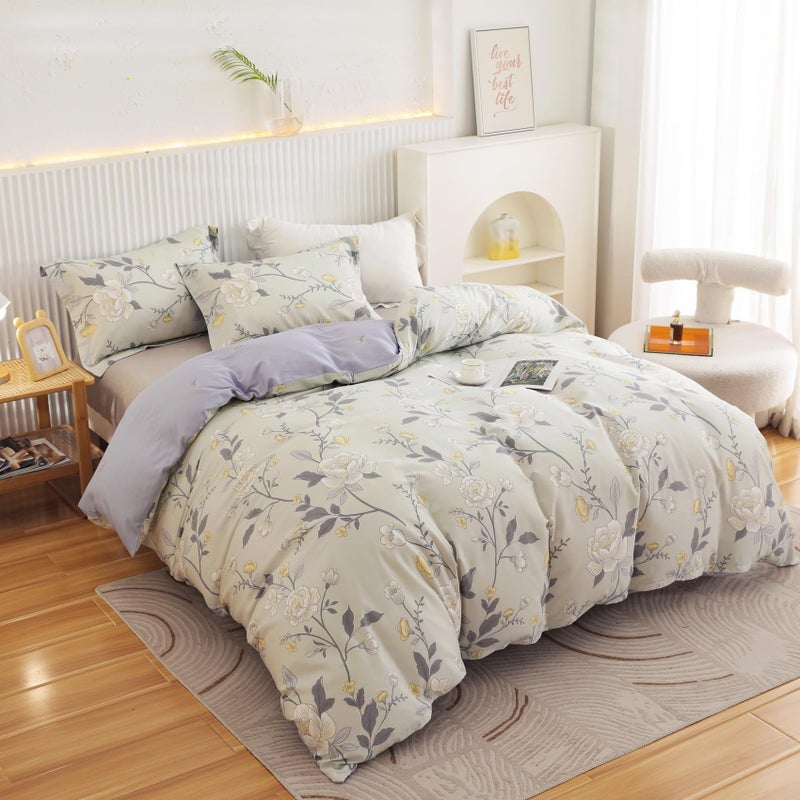 Oaite Duvet Cover Size Size - 100 ٪ Cotton Compforter Cover Floral Cover Cover Tets 3 -PC Treptible Dovet Wost with Zipper Closure and Corner Ties - Image 4