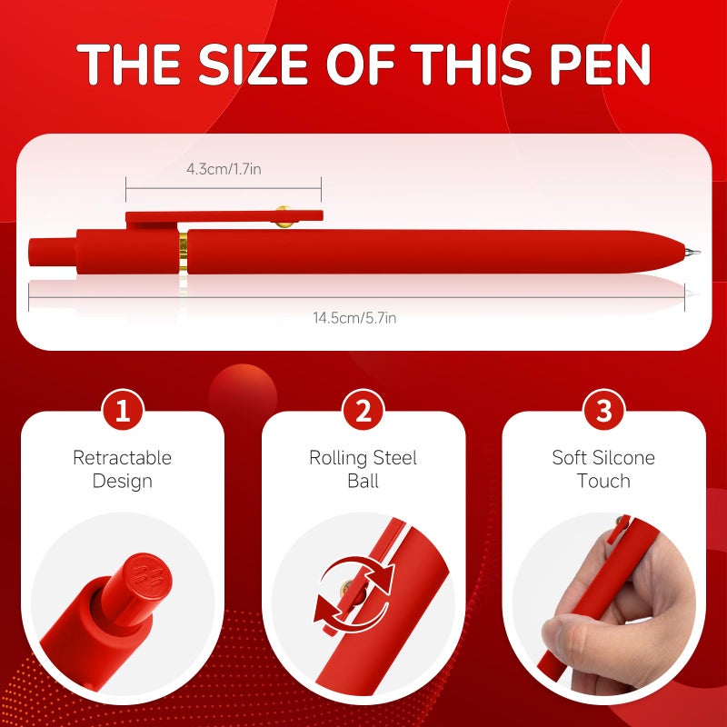 YOXMJDB 6 Pcs Red Ink Pens for Journaling 0.5mm Fine Point Red Gel Ink Pens, Smooth Writing Quick Dry Pen for Note Taking, Gift Set for Women & Men (6 Pcs Red Gold) - Image 2