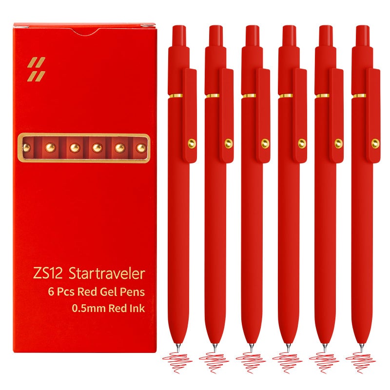 YOXMJDB 6 Pcs Red Ink Pens for Journaling 0.5mm Fine Point Red Gel Ink Pens, Smooth Writing Quick Dry Pen for Note Taking, Gift Set for Women & Men (6 Pcs Red Gold) - Image 1