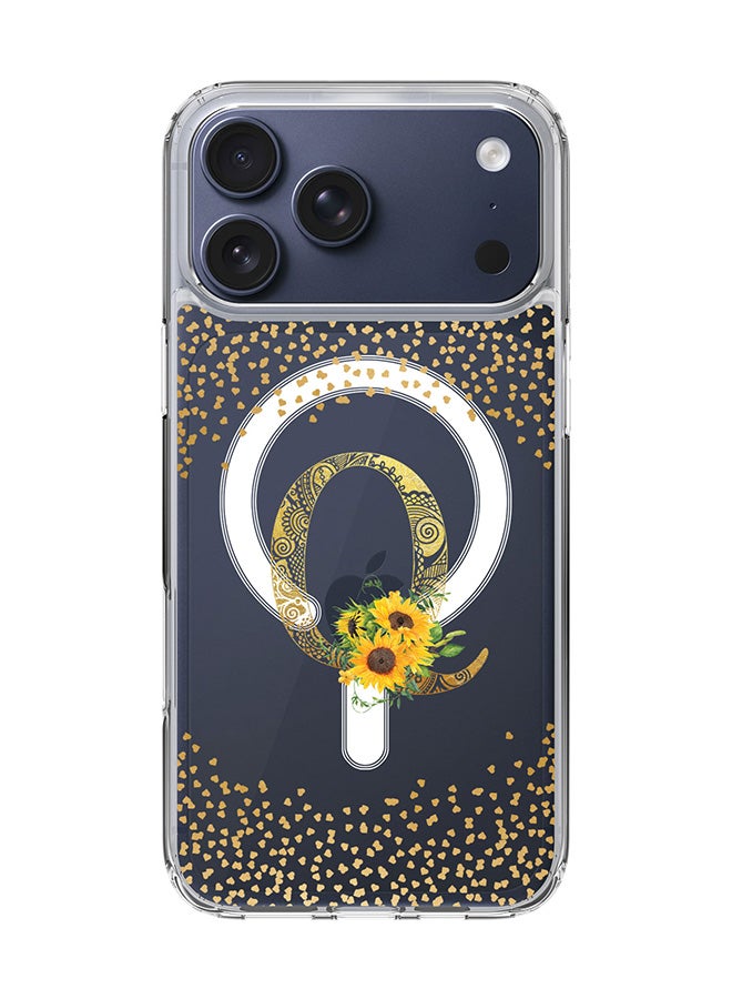 Stylizedd Classic Clear MagSafe Case for iPhone 17 Pro Max , Hybrid Soft Case Flexible Edges Anti Drop TPU PC Gel Thin Transparent Cover [ Designed for iPhone 17 Pro Max ] - Custom Monogram Initial Letter Floral Pattern Alphabet - Q  (Clear )