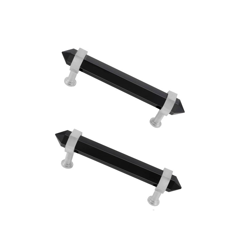 Rockcloud Pack of 2 Black Obsidian Crystal Point Stone Drawer Pulls with Screws Silver Tone Cabinet Knobs Cupboard Pulls Door Handles for Home Office Decor Black - Image 2