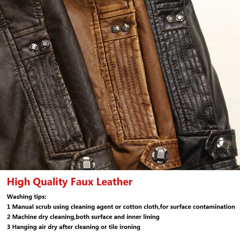 WULFUL Men's Vintage Stand Collar Leather Jacket Motorcycle PU Jacket and Coat - Image 5