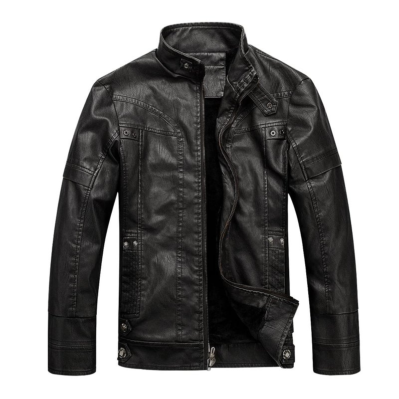 WULFUL Men's Vintage Stand Collar Leather Jacket Motorcycle PU Jacket and Coat - Image 1