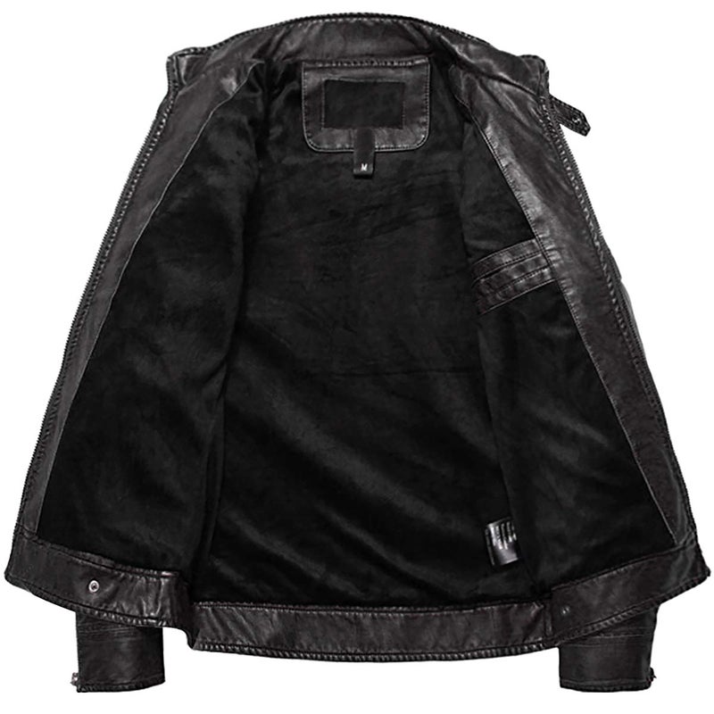 WULFUL Men's Vintage Stand Collar Leather Jacket Motorcycle PU Jacket and Coat - Image 2