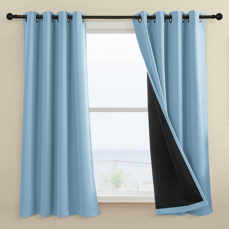 Rutterllow 100% Blackout Curtain Panels  Heat and Full light Blocking Drapes with Grommets for Bedroom Thermal Insulated Window Treatment Drapes for Living Room(Haze Blue 2Panels 52x45inch) - Image 1