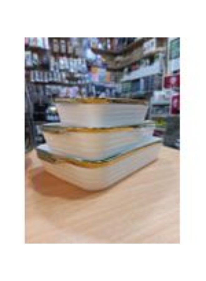3-Piece Rectangular Porcelain Oven Dish Set with Golden Edges - Image 2