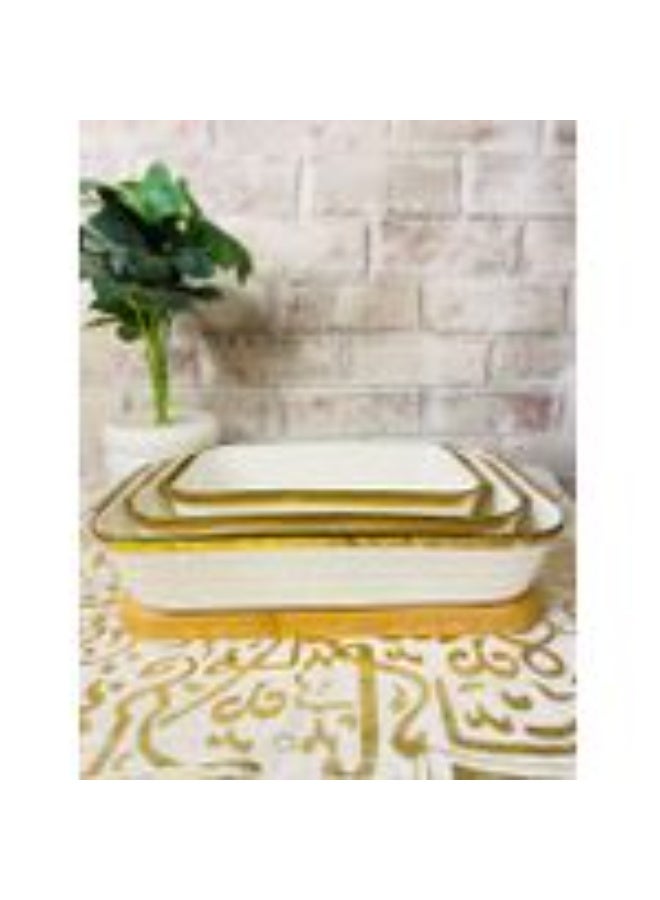 3-Piece Rectangular Porcelain Oven Dish Set with Golden Edges - Image 1
