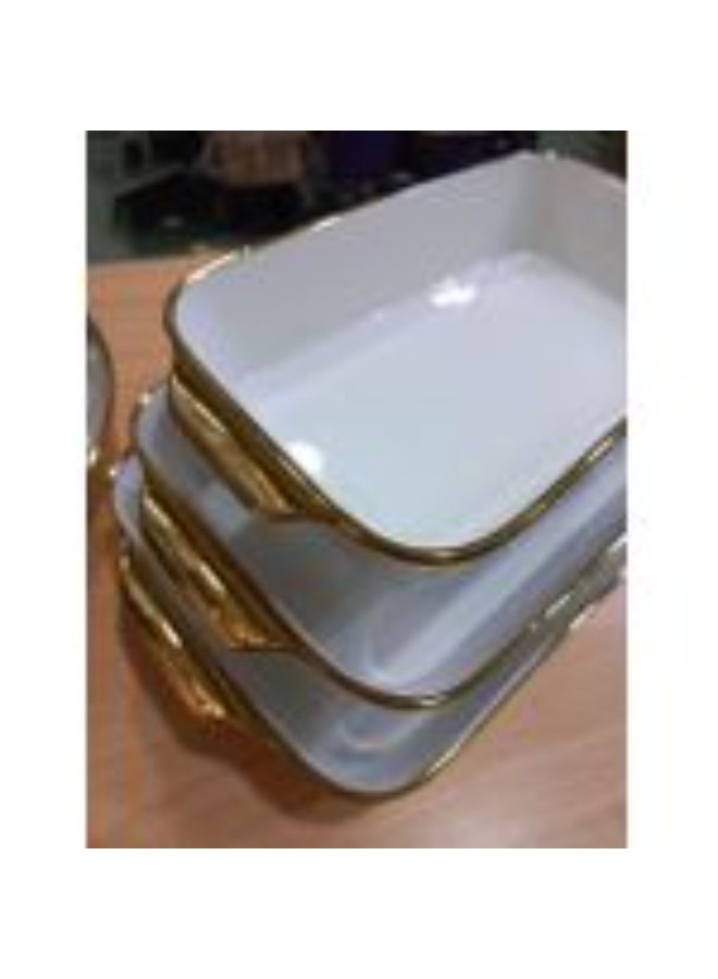 3-Piece Rectangular Porcelain Oven Dish Set with Golden Edges - Image 3