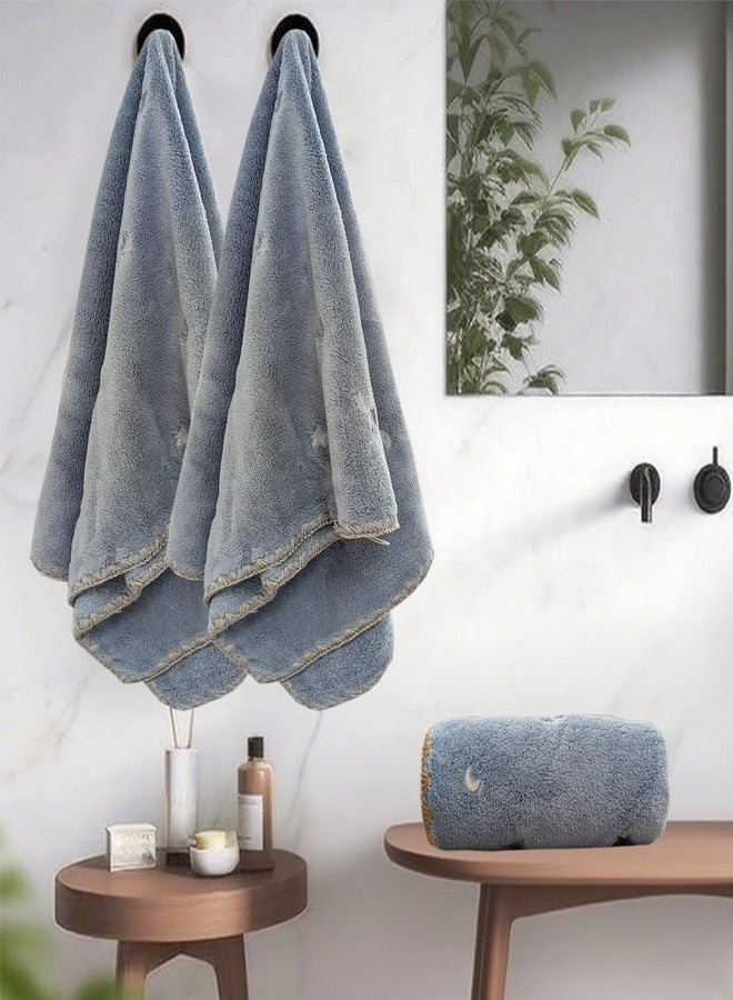 USTIDE 3-Piece Luxury Moon Pattern Towel Bundle, Quick-Drying Plush Bath Towels Set,Soft Towels for Hotel Spa Bathroom Decor, Dusty Blue - Image 2