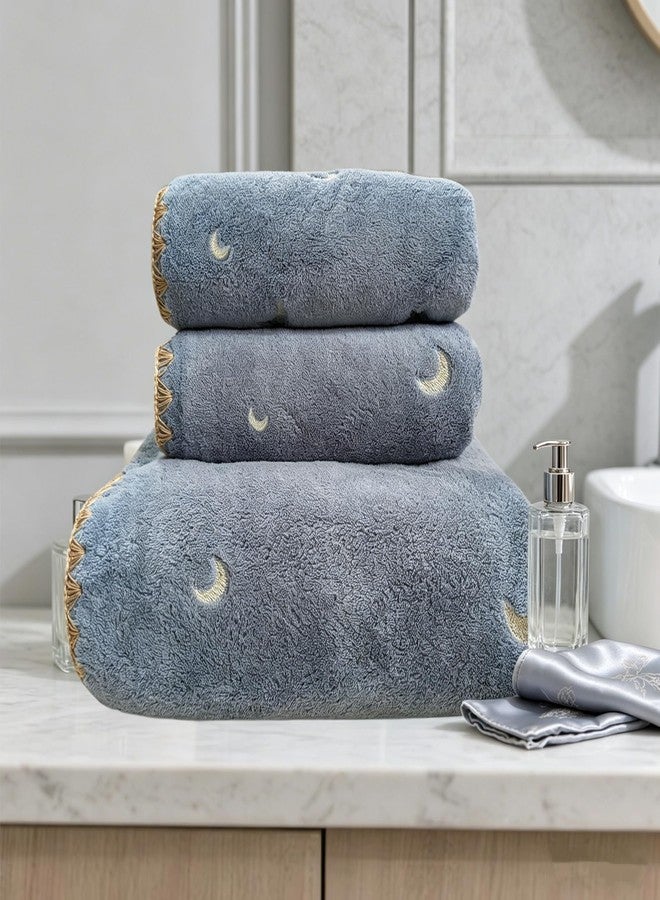 USTIDE 3-Piece Luxury Moon Pattern Towel Bundle, Quick-Drying Plush Bath Towels Set,Soft Towels for Hotel Spa Bathroom Decor, Dusty Blue - Image 1