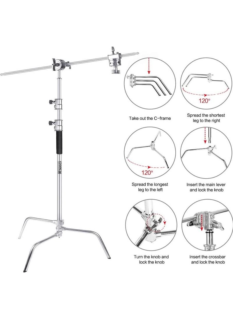 Coopic - COOPIC C Stand Stainless Steel 330cm/10.8ft Max. Height Studio Photo Video 4 feet Holding Arm Grip with Turtle Base for Light Reflector (1 PACK WITH SOLO BAG) - Image 1