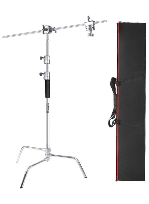 COOPIC C Stand Stainless Steel 330cm/10.8ft Max. Height Studio Photo Video 4 feet Holding Arm Grip with Turtle Base for Light Reflector (1 PACK WITH SOLO BAG)