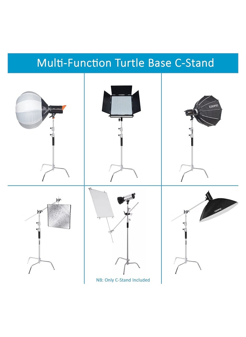 Coopic - COOPIC C Stand Stainless Steel 330cm/10.8ft Max. Height Studio Photo Video 4 feet Holding Arm Grip with Turtle Base for Light Reflector (1 PACK WITH SOLO BAG) - Image 1