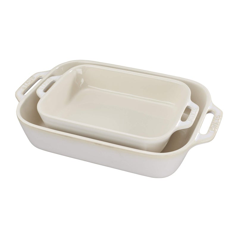 STAUB Ceramic Rectangular Baking Dish Set, 2 pc, Rustic Ivory - Image 5