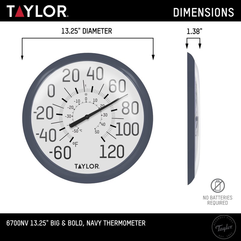 Taylor Big & Bold Wall Thermometer, 13.25 Inch, Navy - Image 4