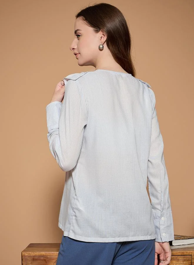 كاجوالي Ruffled Panel Striped Shirt by Styli