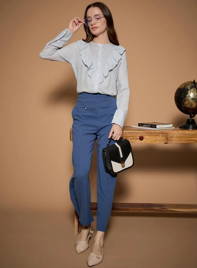 كاجوالي Ruffled Panel Striped Shirt by Styli