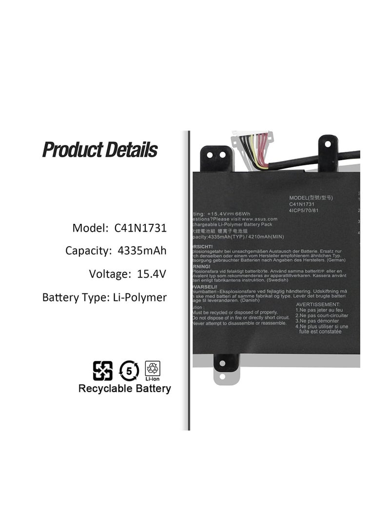 Terabyte بطارية لابتوب 15.4V 66Wh 4335mAh 4-Cell C41N1731-1 متوافقة مع Asus ROG Strix G15 G512 G512LV G512LU G512LW G512LWS SCAR 15 G532LV G532LW G532LWS - Image 2