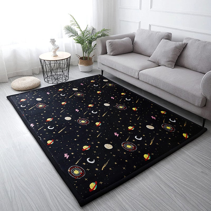 Loartee Coral Velvet Area Rug  1 Thick Memory Foam Baby Play Mat Washable Toddler Carpet Home Decor for Living Room Nursery Kids Bedroom Astral Black 411x67