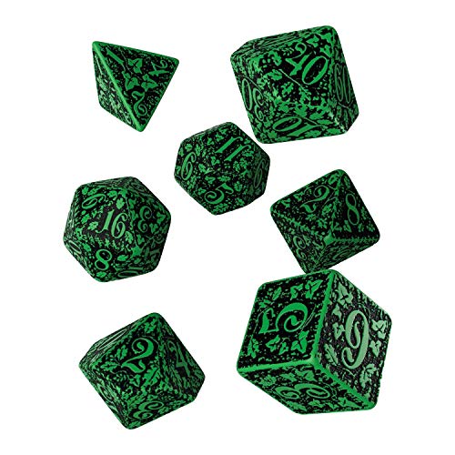 Q WORKSHOP Forest Engraved green black RPG ornamented Dice Set 7 polyhedral pieces - Image 1