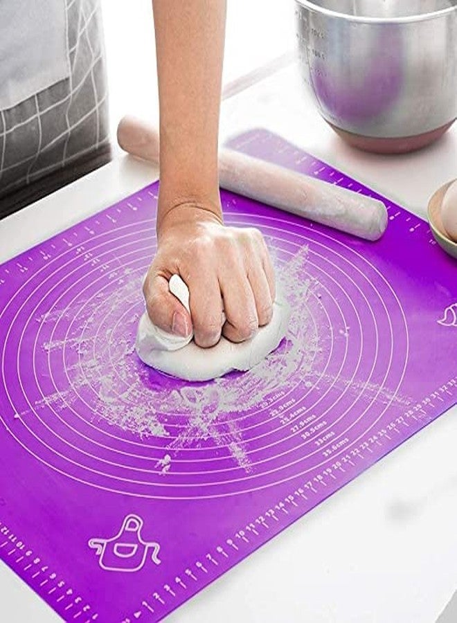 ZELKEY Silicon Fondant Rolling Mat or Silicone Baking Sheet Large with Measurements Stretchable for Kitchen Roti Chapati Cake Pad Cooking Dough Atta Kneading Big Size(50x40cm) (Purple) - Image 1