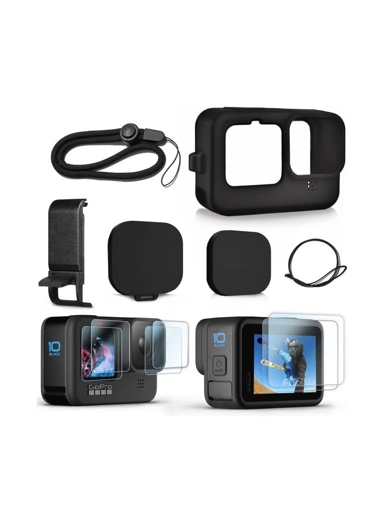 XICEN Silicone Sleeve Case for Go Pro Hero 11/Hero 10/Hero 9 Black, Battery Side Cover & Screen Protectors & Lens Caps & Lanyard for Go Pro Hero 11/10/9 Accessories Kit  - Image 1