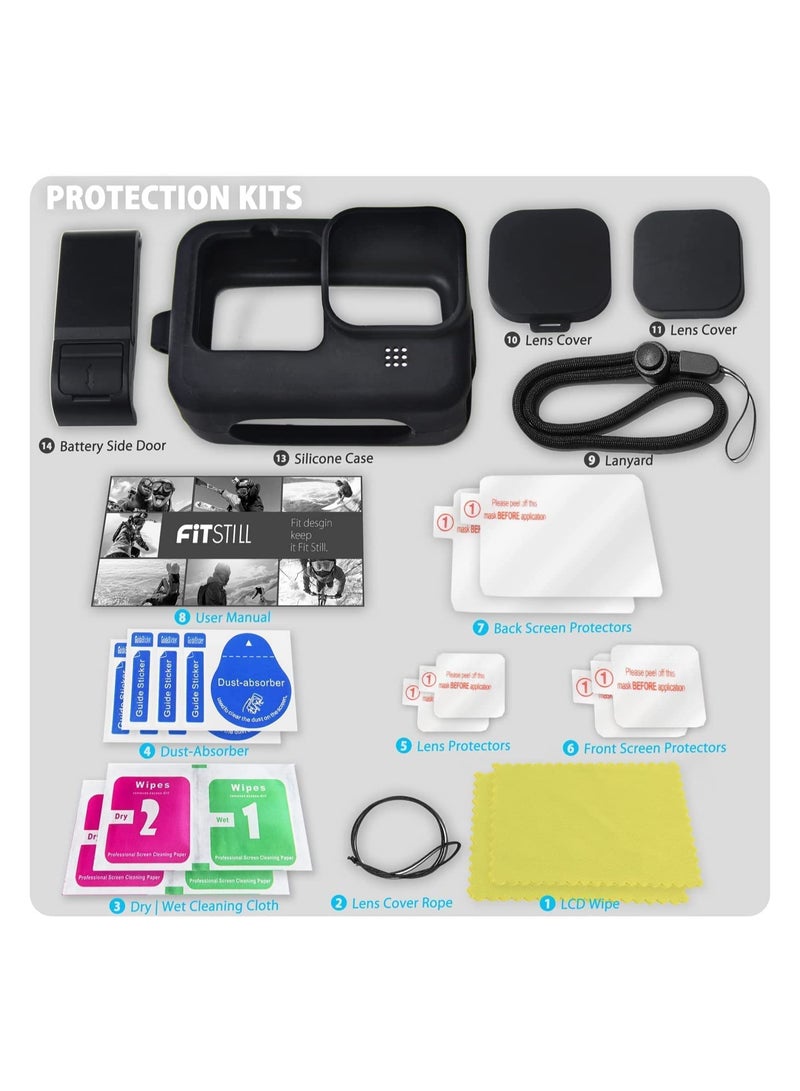 XICEN Silicone Sleeve Case for Go Pro Hero 11/Hero 10/Hero 9 Black, Battery Side Cover & Screen Protectors & Lens Caps & Lanyard for Go Pro Hero 11/10/9 Accessories Kit  - Image 5