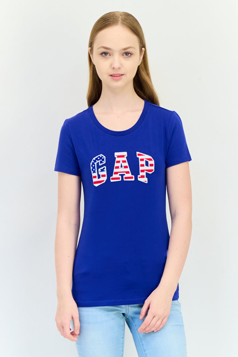 GAP Women Round Neck Short Sleeves Brand Logo T-Shirt, Royal Blue - Image 1