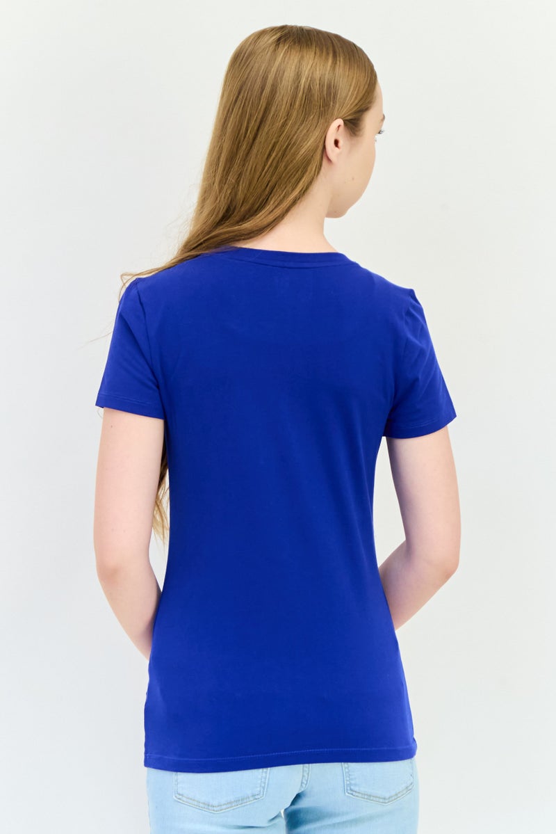 GAP Women Round Neck Short Sleeves Brand Logo T-Shirt, Royal Blue - Image 3