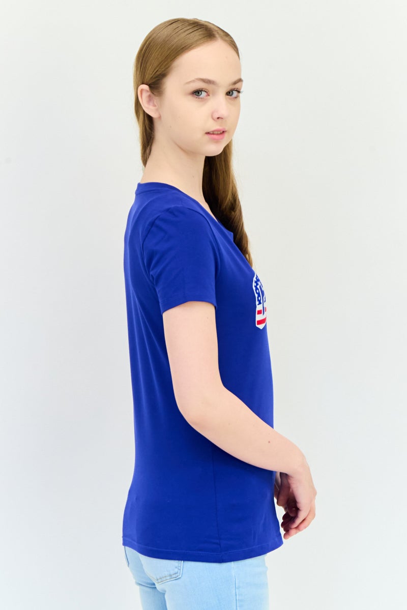 GAP Women Round Neck Short Sleeves Brand Logo T-Shirt, Royal Blue - Image 2