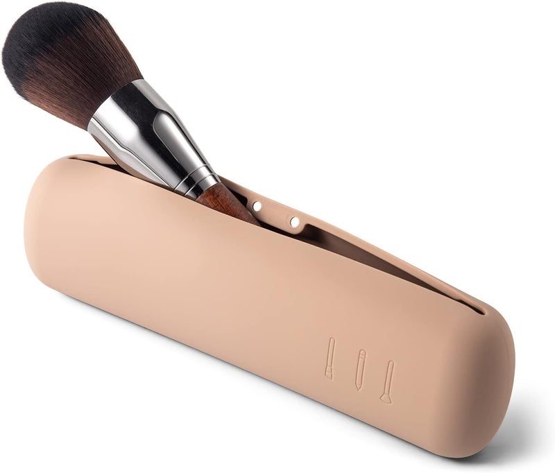 BEZOX BEZOX Makeup Brush Holder - Travel Silicon Make Up Brush Case with Magnet Closure, Compact Brush Bag Travel Essentials - Khaki