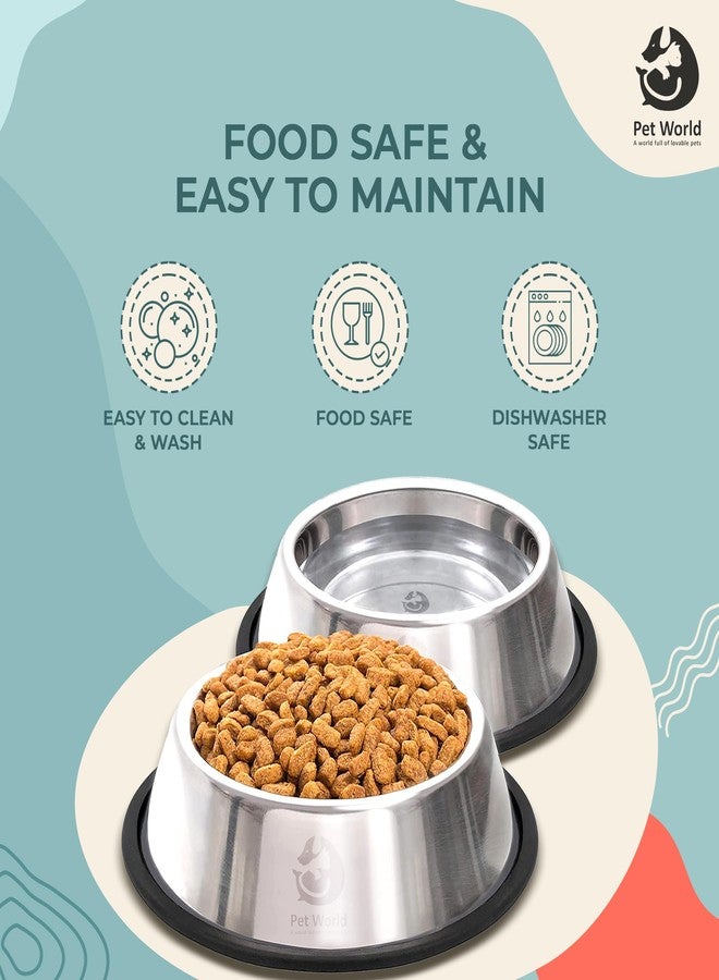 Pet World Feeding Bowl 240ml | Stainless Steel | for Dogs & Cats | Durable & Lightweight Feel | Scratch and Rust-Free | Non-Slip Ring at The Base | 240ml - Image 2