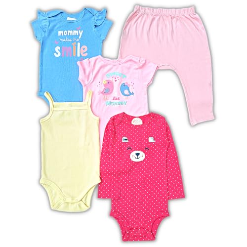 TuddyBuddy 100% Cotton Romper/Jumpsuit/Onesie Set for Baby Girl (Pack of 5 Playsuits - Green Flamingo, 18-24 Months) - Image 1