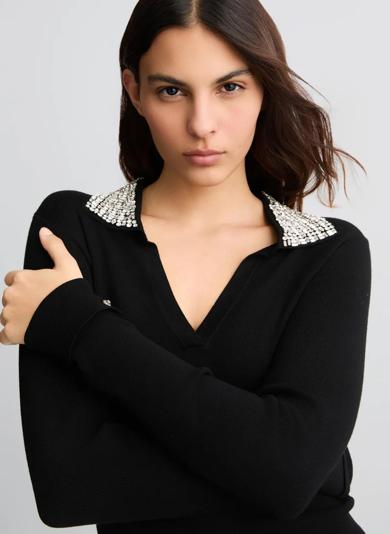 Liu Jo Black polo shirt with bejewelled embellishment